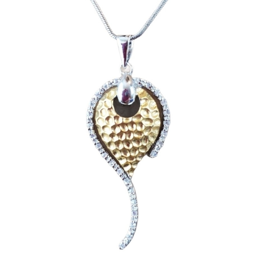 Silver Gold plated Cubic Zirconia  Pendant  Necklace 19" *